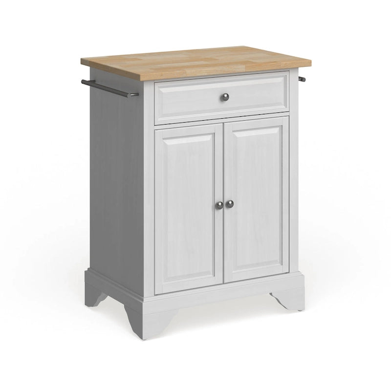 Crosley Lafayette Natural Wood Top Portable Kitchen Island in White Finish - 18d x 31w x 35h