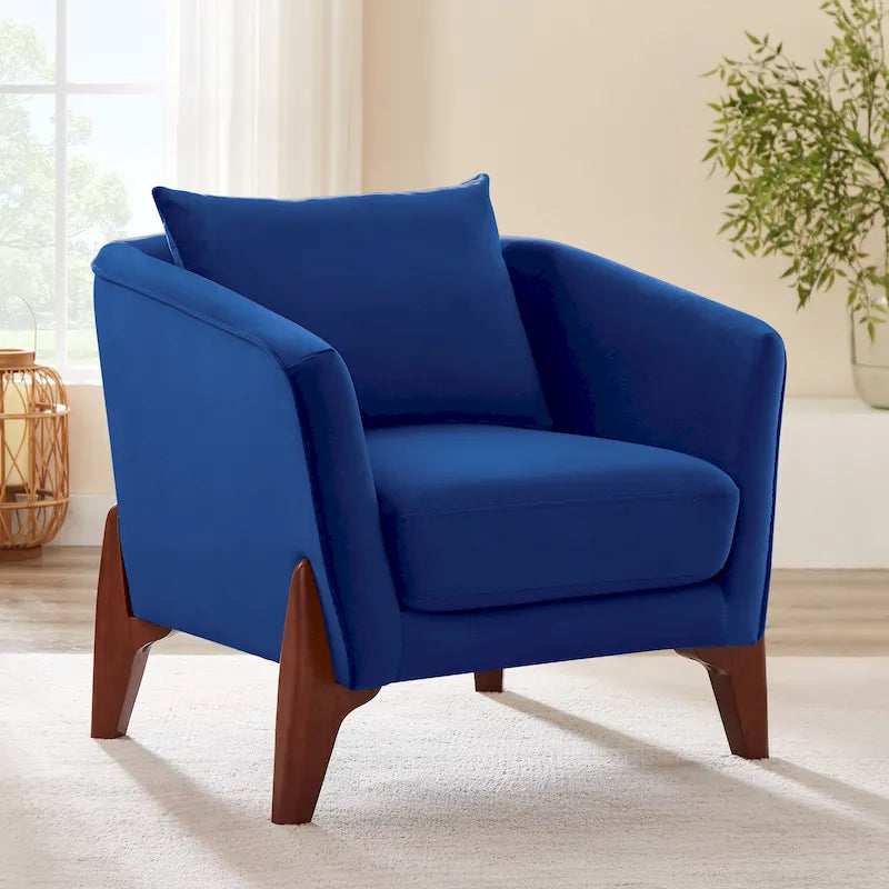 Mid-Century Modern Upholstered Accent Armchair with Rubber Wood Legs