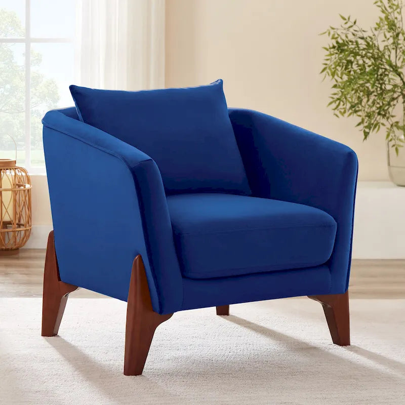 Mid-Century Modern Upholstered Accent Armchair with Rubber Wood Legs