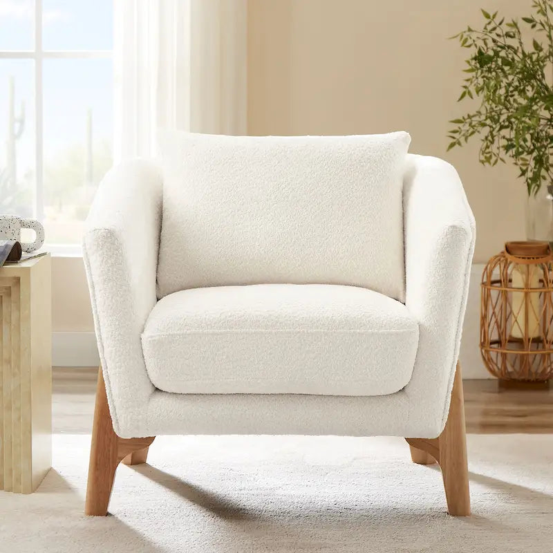 Mid-Century Modern Upholstered Accent Armchair with Rubber Wood Legs