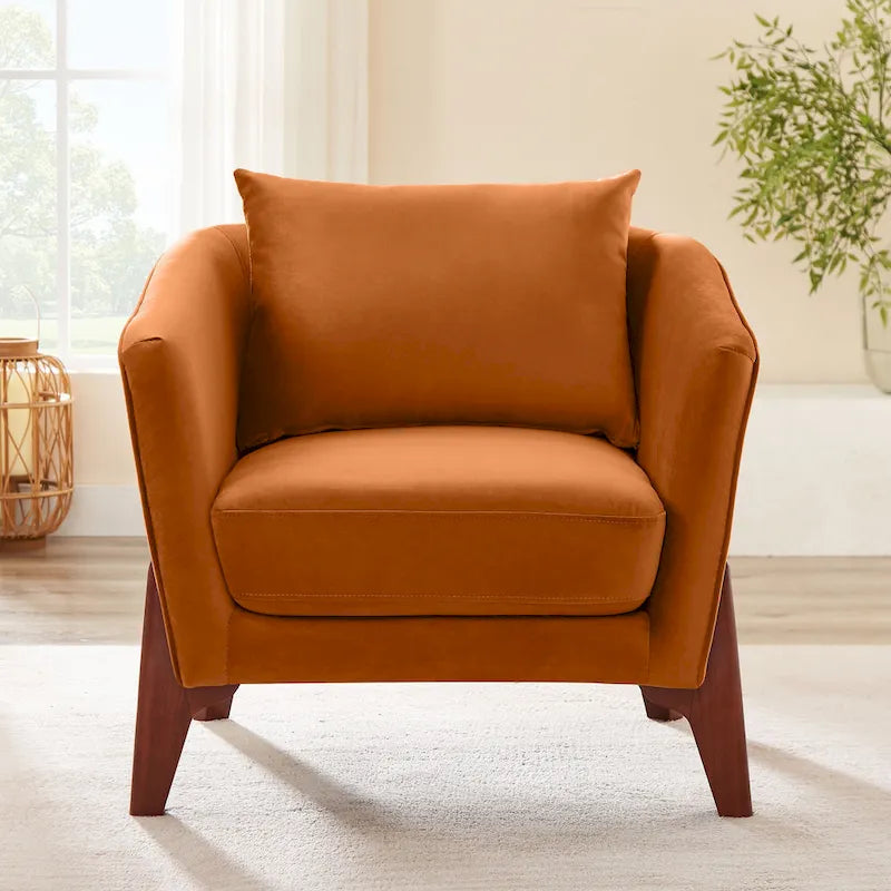 Mid-Century Modern Upholstered Accent Armchair with Rubber Wood Legs