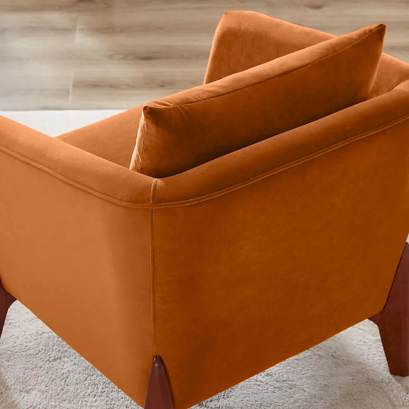 Mid-Century Modern Upholstered Accent Armchair with Rubber Wood Legs