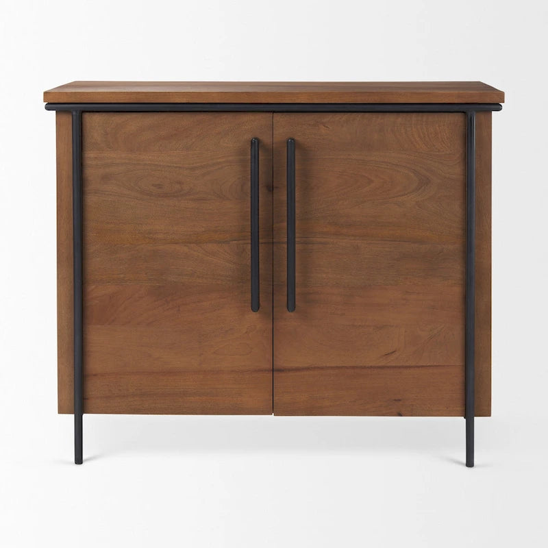 Maddox Medium Brown Solid Wood w/ Black Iron Frame & 2 Door Accent Cabinet