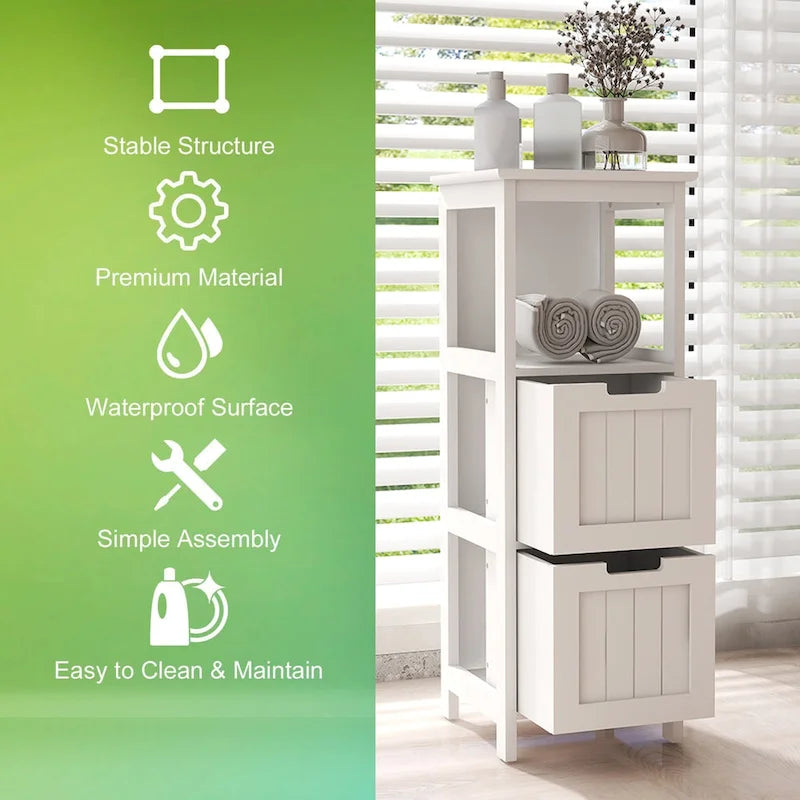 2-Drawer Bathroom Floor Cabinet, Storage Organizer Rack Stand