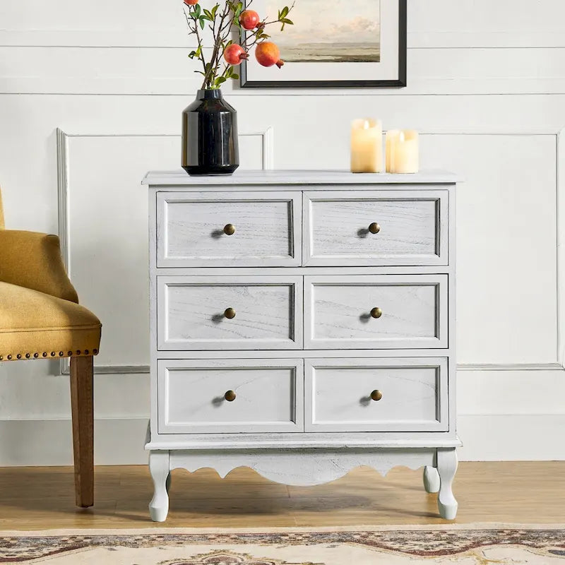 Distressed Farmhouse 3-Drawer Nightstand with Charging Station