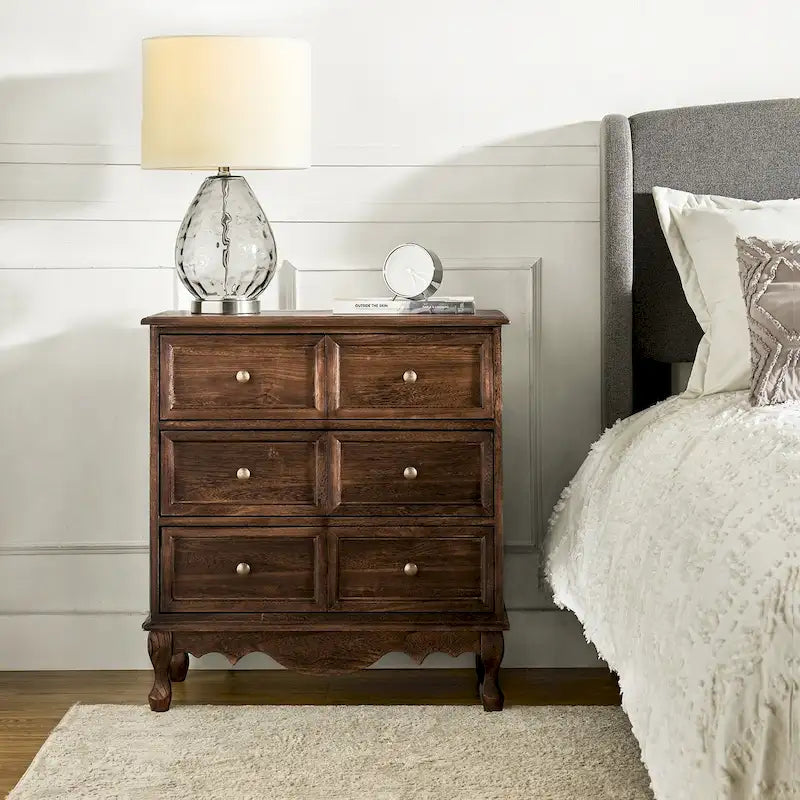 Distressed Farmhouse 3-Drawer Nightstand with Charging Station