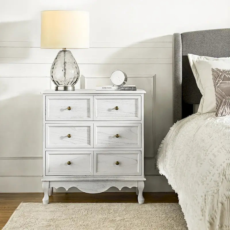 Distressed Farmhouse 3-Drawer Nightstand with Charging Station