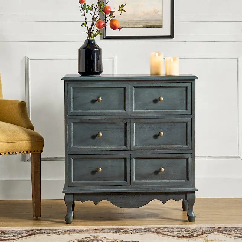 Distressed Farmhouse 3-Drawer Nightstand with Charging Station