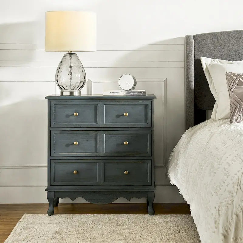 Distressed Farmhouse 3-Drawer Nightstand with Charging Station