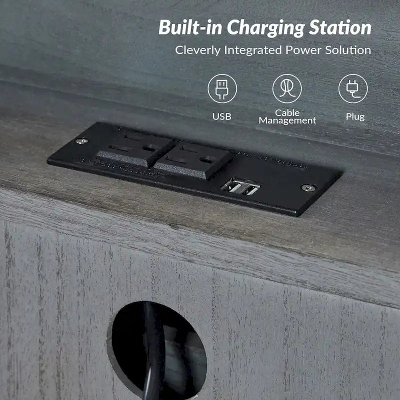 Distressed Farmhouse 3-Drawer Nightstand with Charging Station