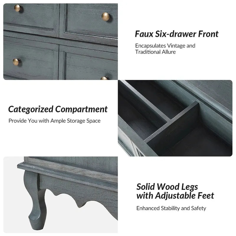 Distressed Farmhouse 3-Drawer Nightstand with Charging Station