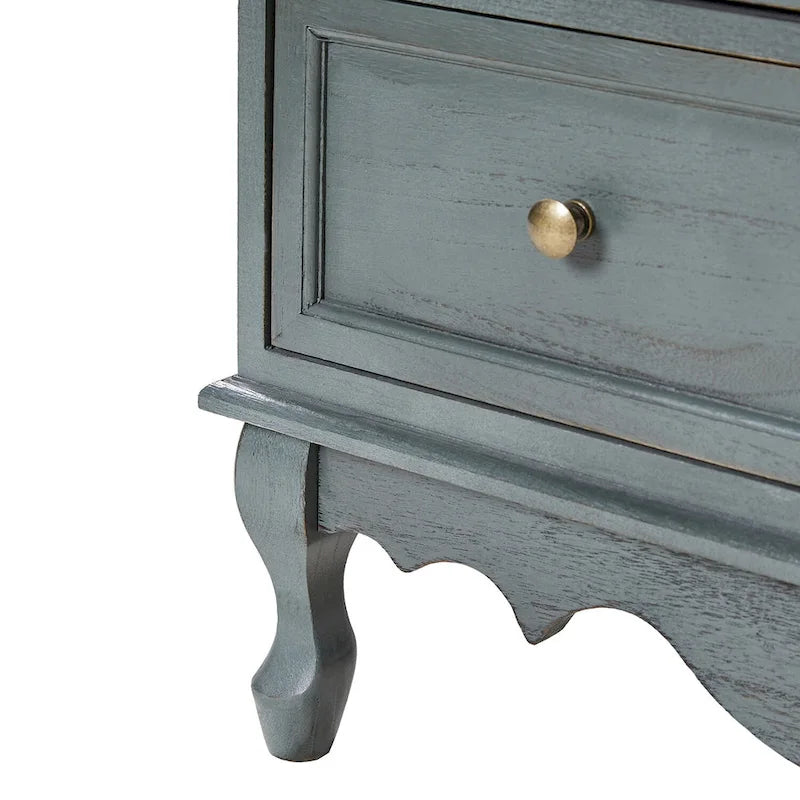 Distressed Farmhouse 3-Drawer Nightstand with Charging Station
