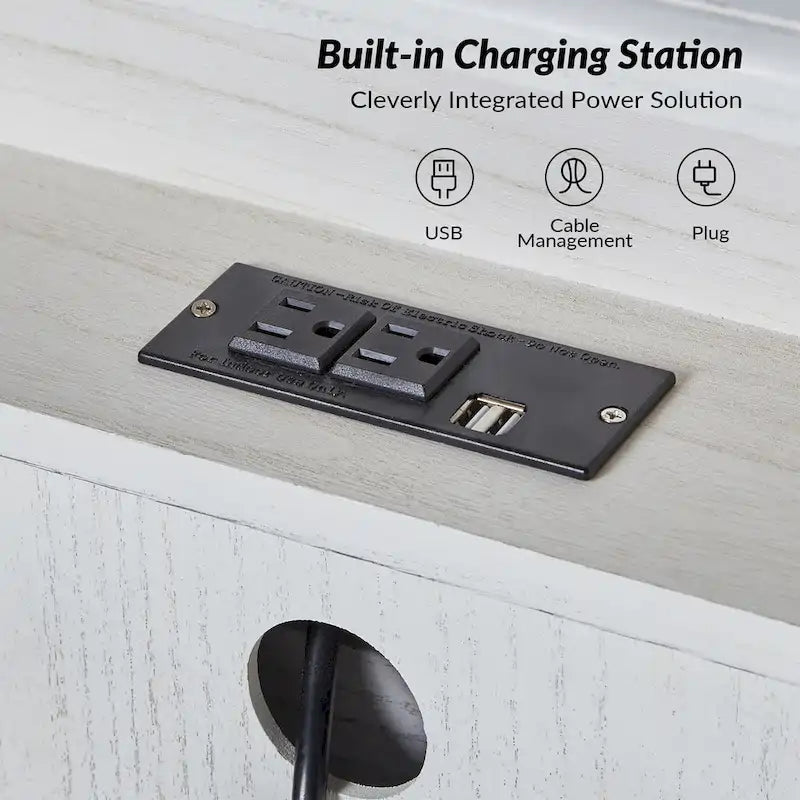 Distressed Farmhouse 3-Drawer Nightstand with Charging Station