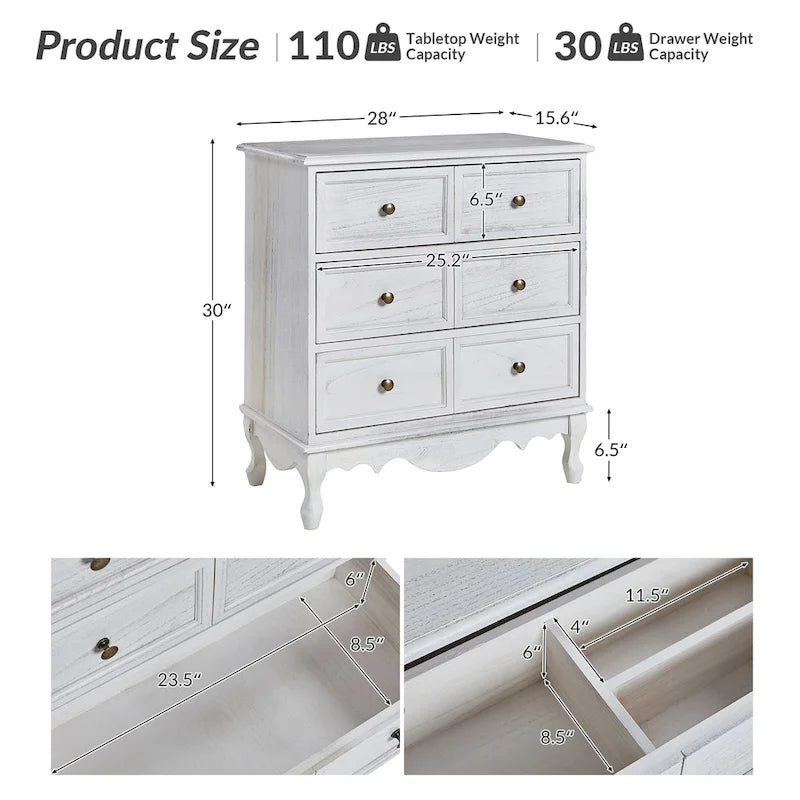 Distressed Farmhouse 3-Drawer Nightstand with Charging Station