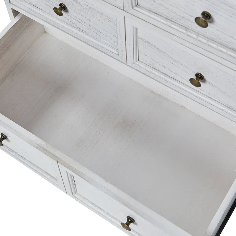 Distressed Farmhouse 3-Drawer Nightstand with Charging Station