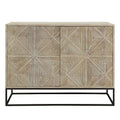 Parker 42-inch Mango Wood Carved 4-Door Sideboard with Iron Base