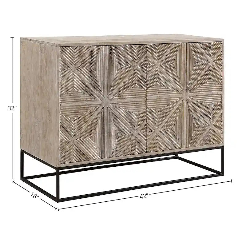 Parker 42-inch Mango Wood Carved 4-Door Sideboard with Iron Base