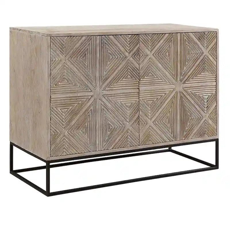 Parker 42-inch Mango Wood Carved 4-Door Sideboard with Iron Base