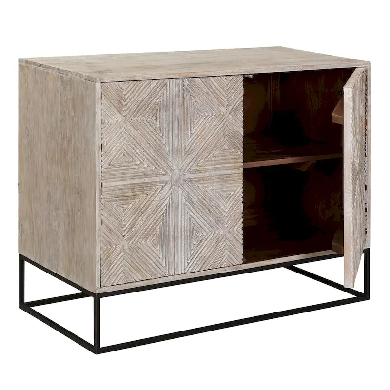 Parker 42-inch Mango Wood Carved 4-Door Sideboard with Iron Base