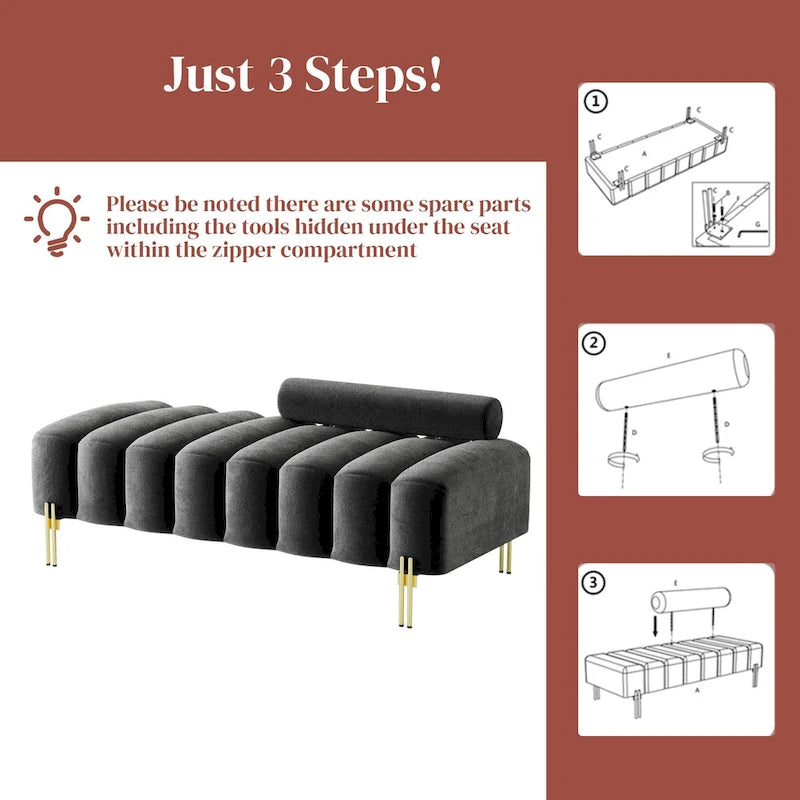 Ouyessir 52.2 Modern Channel Tufted Window Bench with Adjustable Back