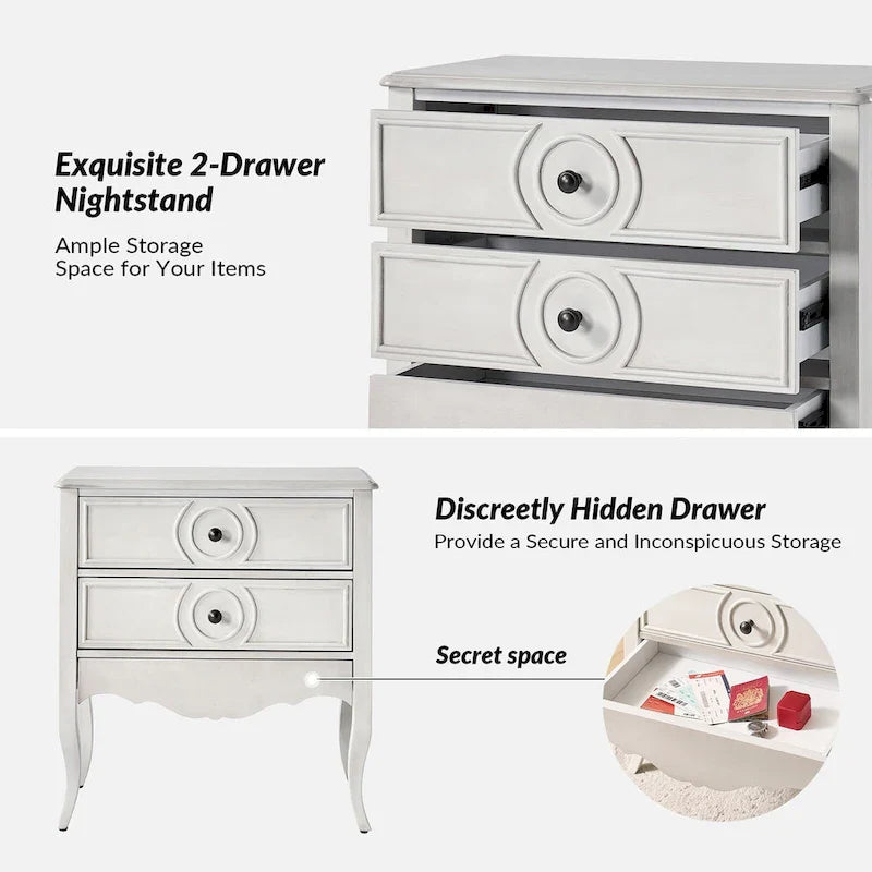 White 2-Drawer Storage Cabinet with Shelf