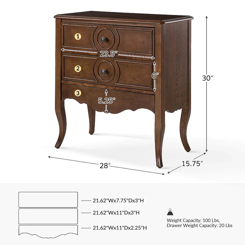 White 2-Drawer Storage Cabinet with Shelf