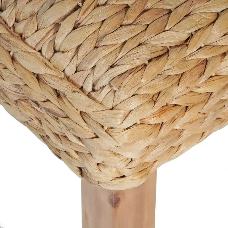 Natural Woven Water Hyacinth Bench with Acacia Wood Legs