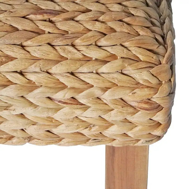 Natural Woven Water Hyacinth Bench with Acacia Wood Legs