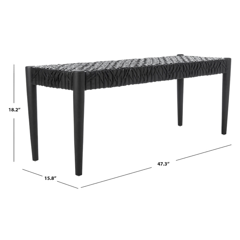 SAFAVIEH Mahalia Bandelier Wood & Leather Bench - 47 W x 16 D x 19 H - 47Wx16Dx19H