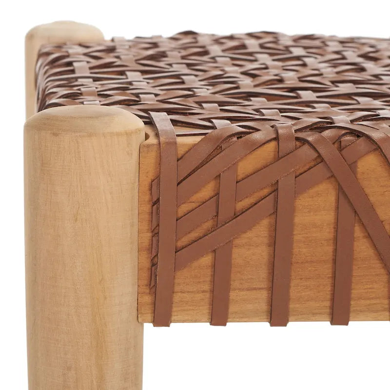 SAFAVIEH Mahalia Bandelier Wood & Leather Bench - 47 W x 16 D x 19 H - 47Wx16Dx19H