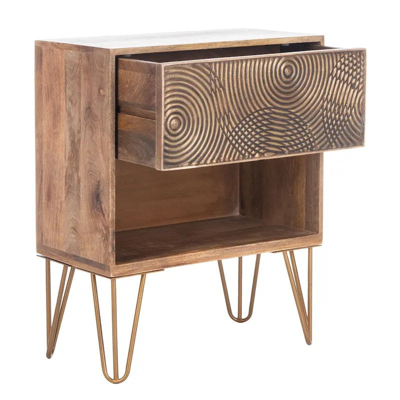 Textured 1-Drawer Nightstand with Hairpin Legs