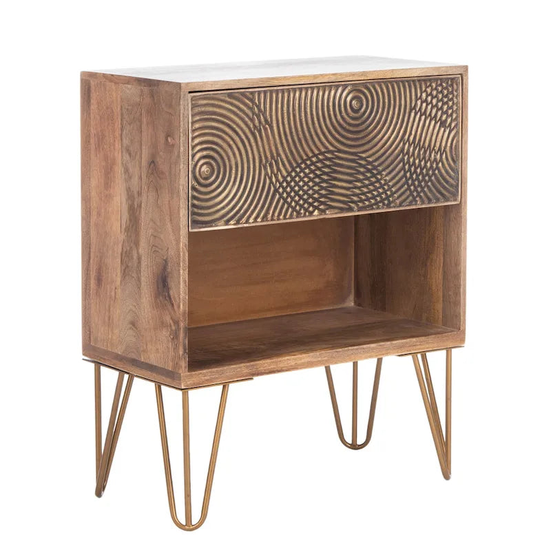 Textured 1-Drawer Nightstand with Hairpin Legs