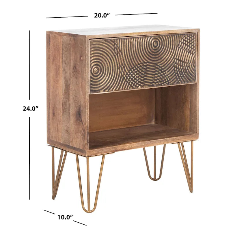Textured 1-Drawer Nightstand with Hairpin Legs