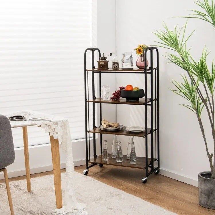Foldable Rolling Cart with Storage Shelves for Kitchen-4-Tier - 26 x 16 x 52(L x W x H)