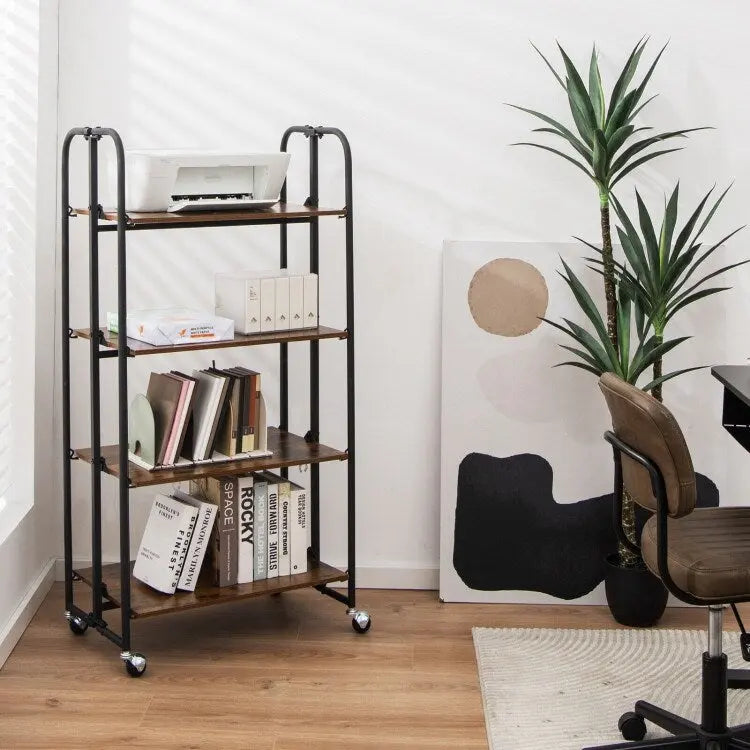 Foldable Rolling Cart with Storage Shelves for Kitchen-4-Tier - 26 x 16 x 52(L x W x H)
