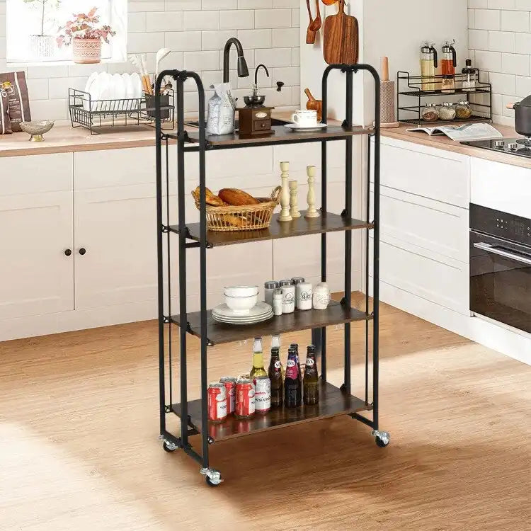 Foldable Rolling Cart with Storage Shelves for Kitchen-4-Tier - 26 x 16 x 52(L x W x H)