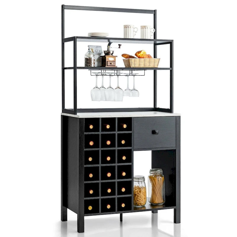 Gymax Kitchen Bakers Rack Freestanding Wine Rack Table w/ Glass Holder