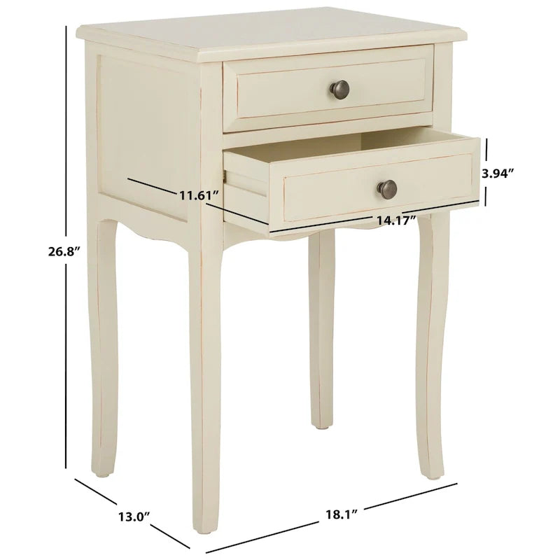 French Farmhouse Accent Table with 2 Drawers - Natural Elm Wood