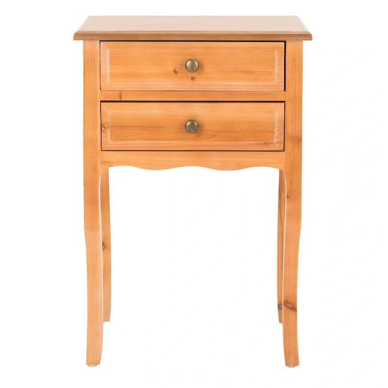 French Farmhouse Accent Table with 2 Drawers - Natural Elm Wood