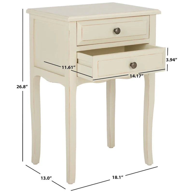 French Farmhouse Accent Table with 2 Drawers - Natural Elm Wood
