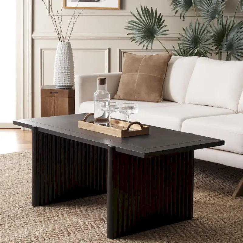 Rectangular Coffee Table with Fluted Sawhorse Frame