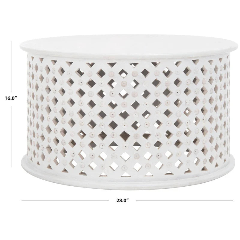 Round Mango Wood Coffee Table with Lattice Base