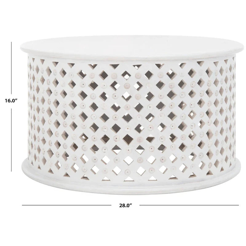 Round Mango Wood Coffee Table with Lattice Base