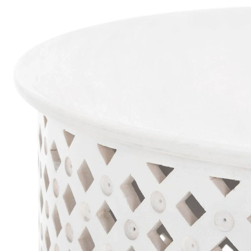 Round Mango Wood Coffee Table with Lattice Base