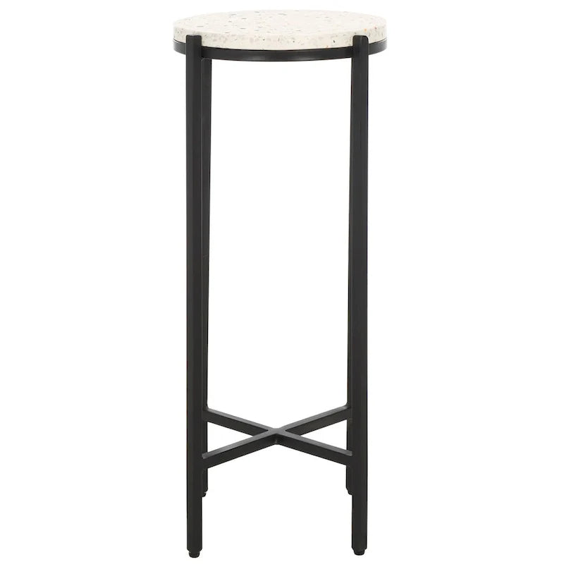 White Marble Top Round Drink Table with Black Legs