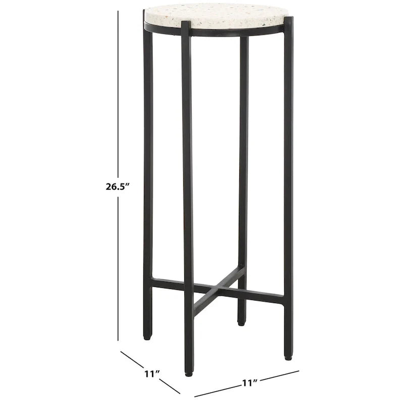 White Marble Top Round Drink Table with Black Legs