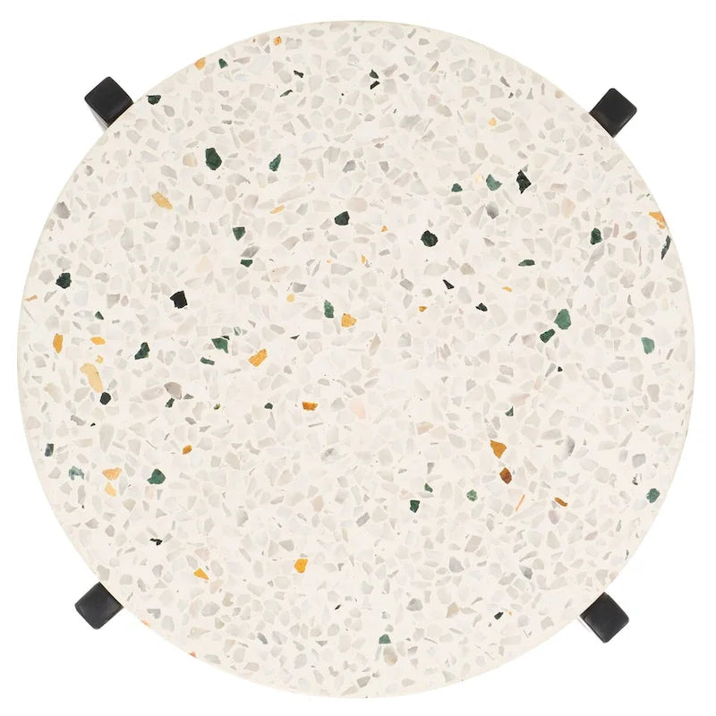 White Marble Top Round Drink Table with Black Legs