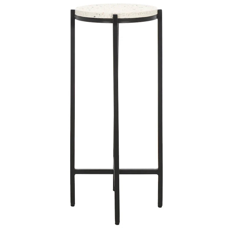 White Marble Top Round Drink Table with Black Legs
