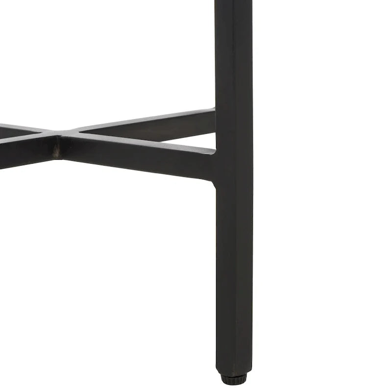 White Marble Top Round Drink Table with Black Legs