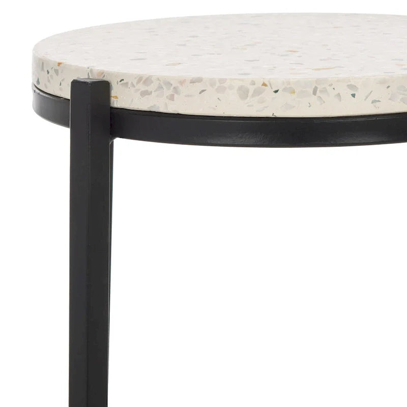 White Marble Top Round Drink Table with Black Legs